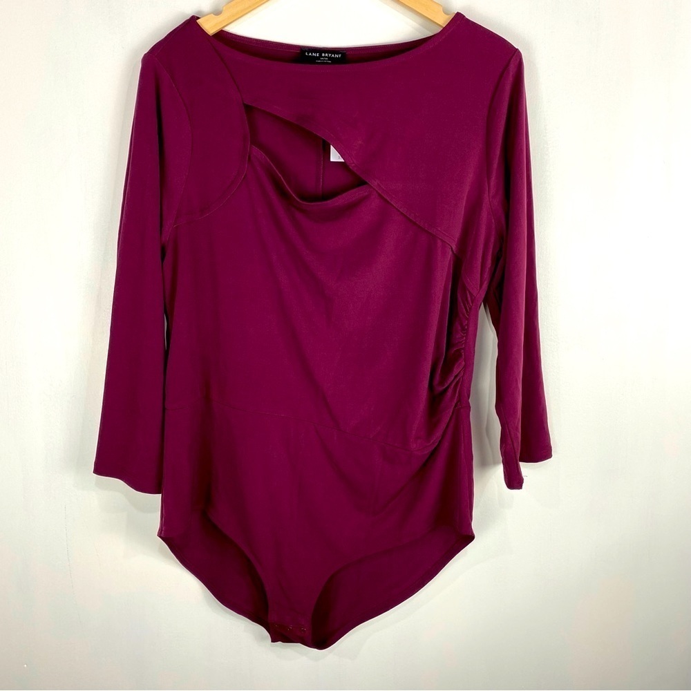 Lane Bryant Keyhole Long Sleeve One Piece Bodysuit Burgundy Size 14/16 (NWT)